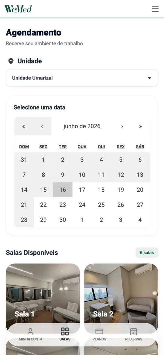 Tela do app com planos, pagamentos e gerenciamento de horários