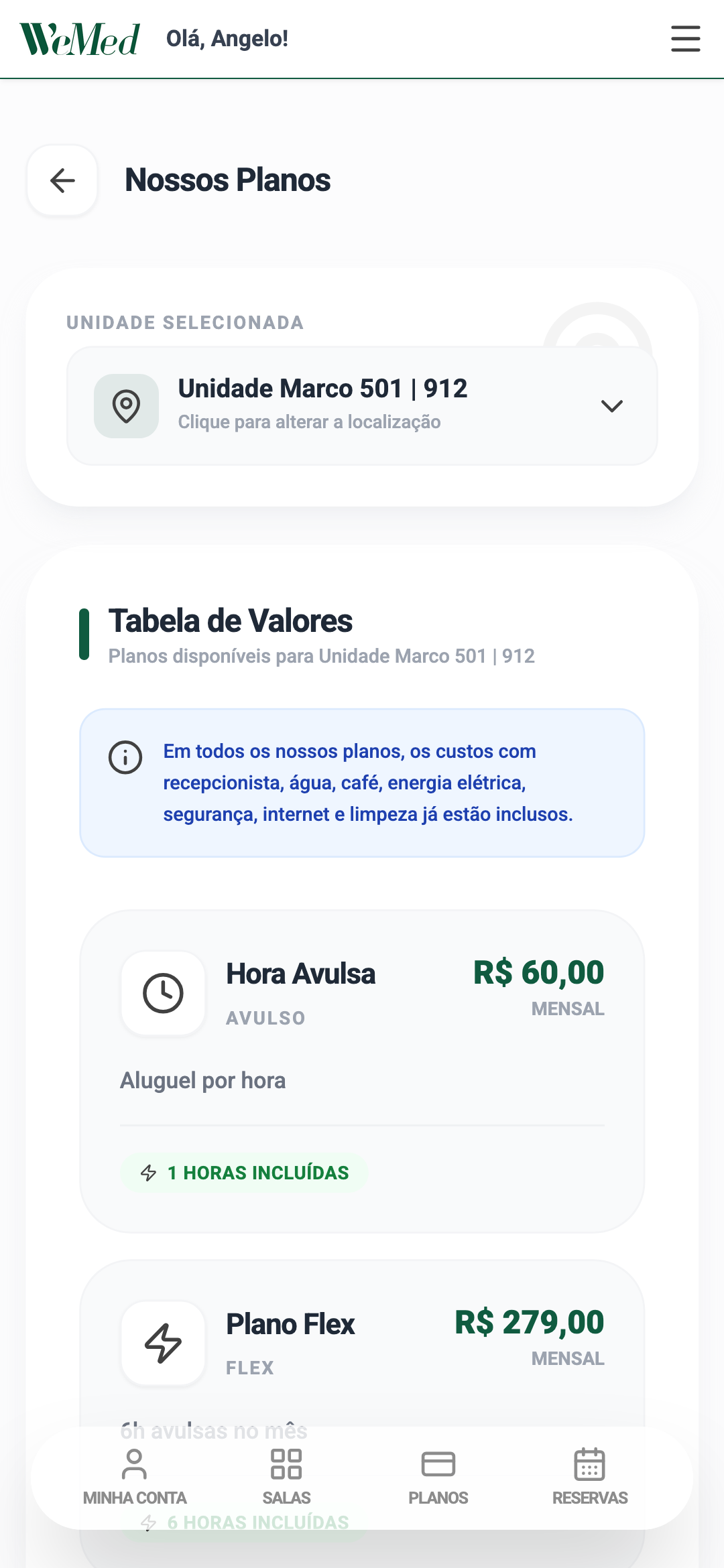 Catálogo de planos com tabela de valores por unidade